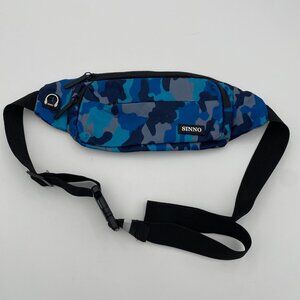 SINNO Crossbody Fanny Pack Unisex Belt Bag With 4-Zipper Pockets Blue Camo Print